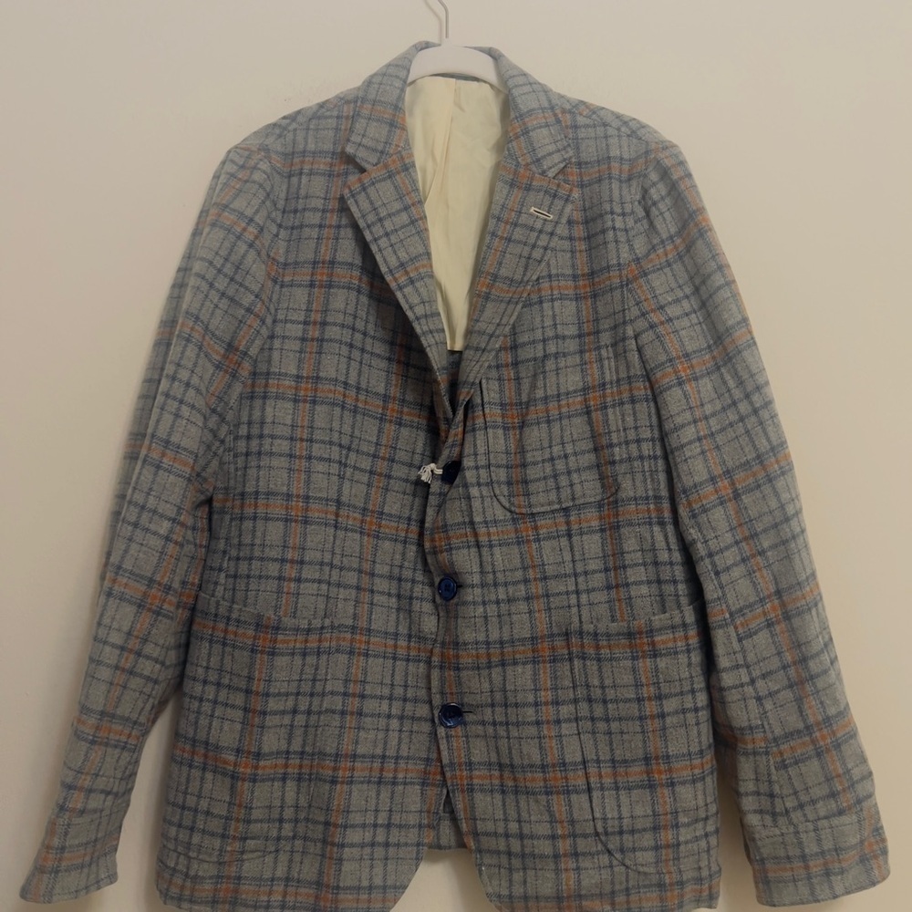 Men’s Gray & Orange Plaid Blazer – Size Small, New
